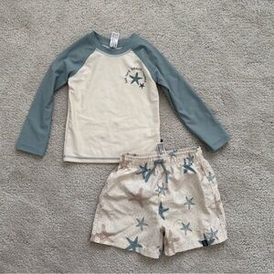 Starry Beach Kids Rashguard Set - Cream and Blue